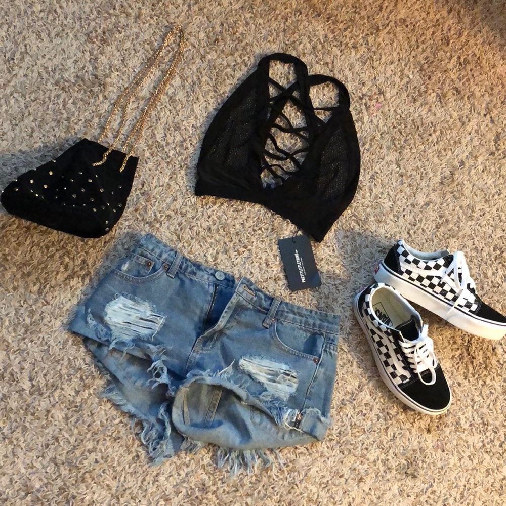Pretty little thing fishnet strappy crop/bralette